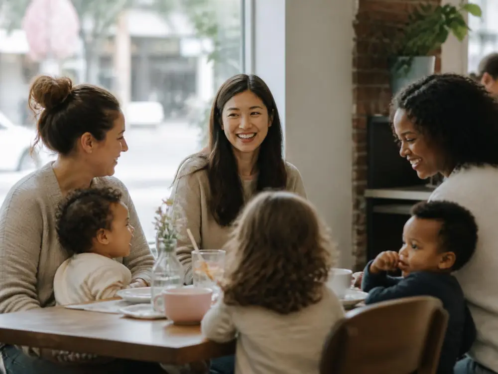 Mothers and children spending time together at a local café